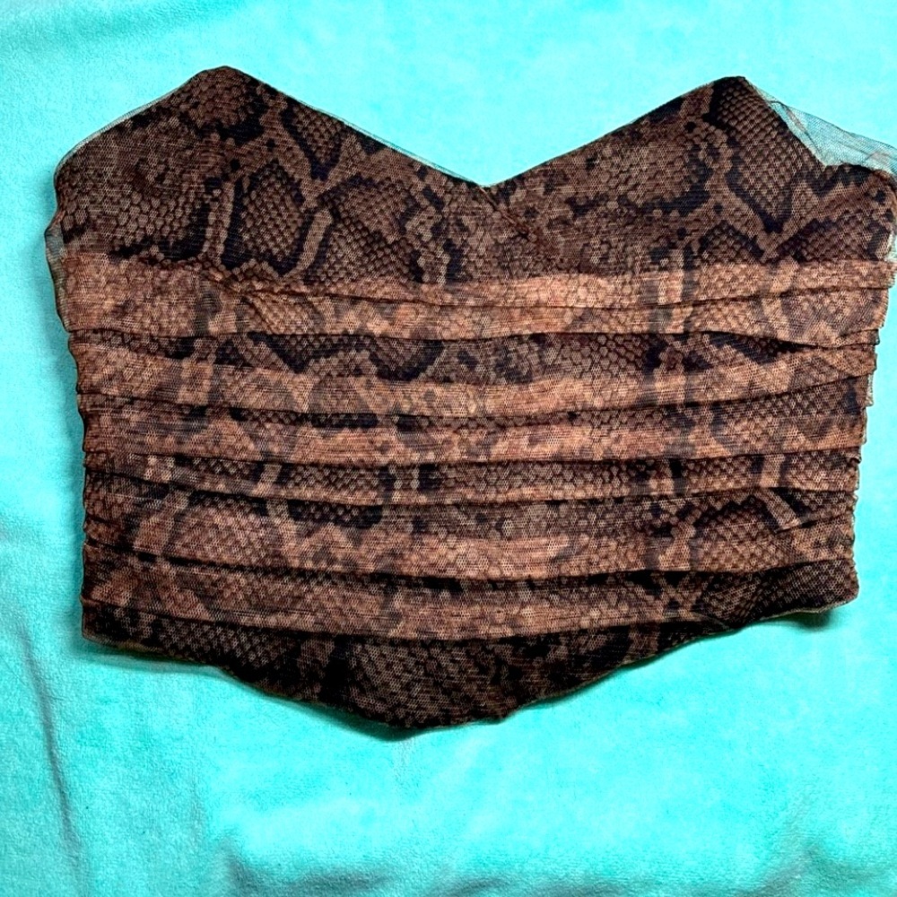 Zara XS Strapless Ruched Snake Print Crop Top EUC